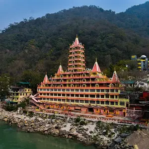 River rafting on the Ganges or Ganga Aarti view in Rishikesh, promoting adventure sports and yoga retreats.