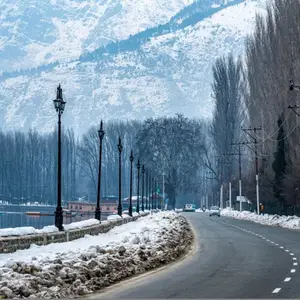 Dal Lake with Shikaras and snow-capped mountains in Kashmir, promoting honeymoon and family holiday packages.